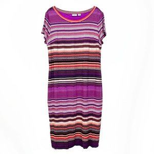 Cato Woman Colorful Bohemian Stripe Pullover Boatneck Dress w/ Magenta Lining